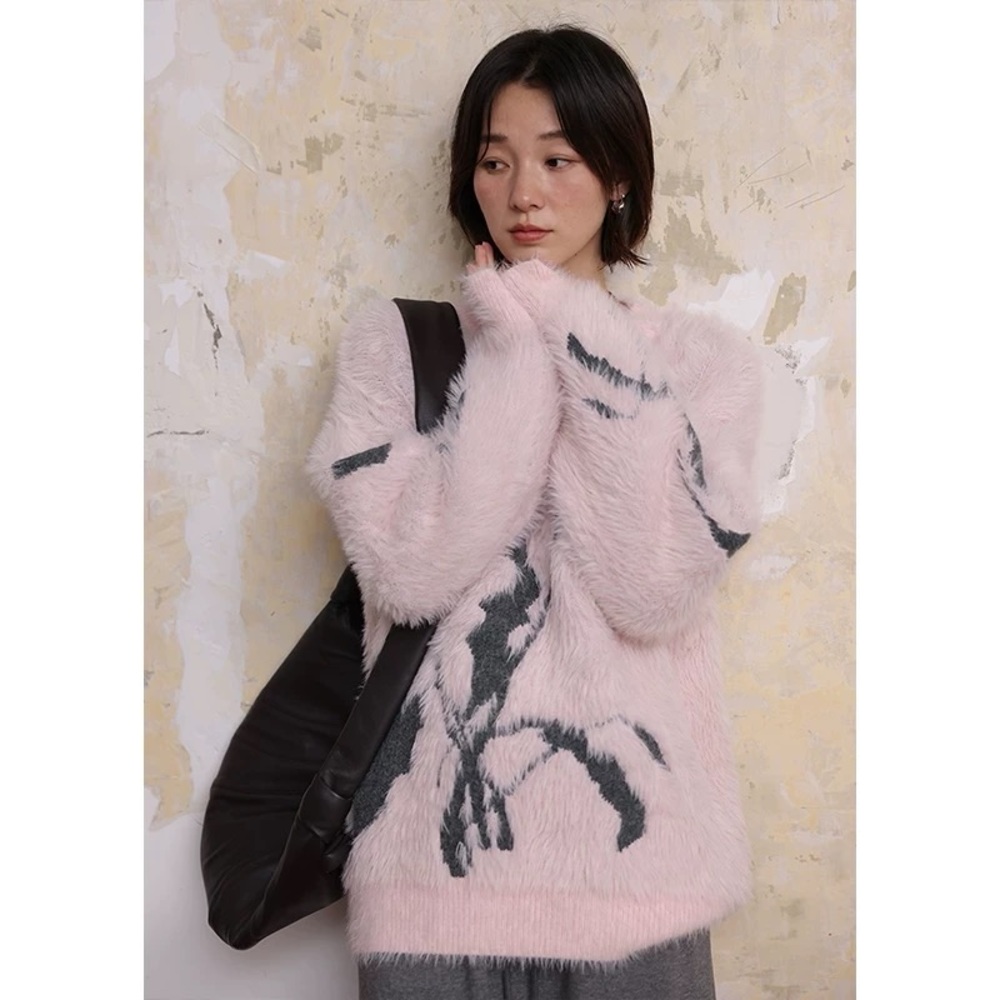 Fluffy pink sweater